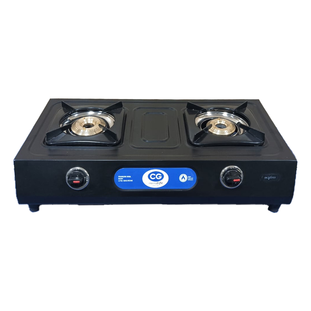 CG 2 Burner Stainless Steel Gas Stove (CGIgnite 2BSV2BL) model CGIgnite 2BSV2BL front view - GharOne Nepal
